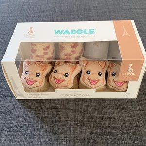 Sophie La Girafe baby rattle socks by Waddle